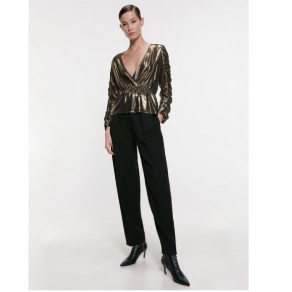 Zara women’s Metallic Ruched B Neck blouse top - Picture 6 of 8